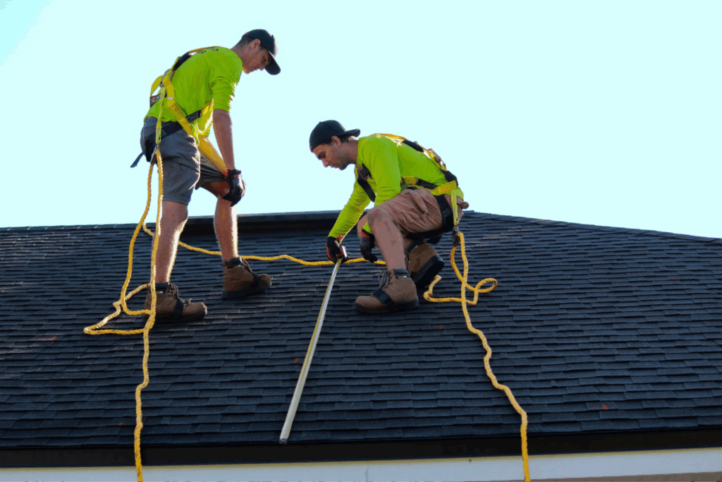 Two professional roofing contractors.