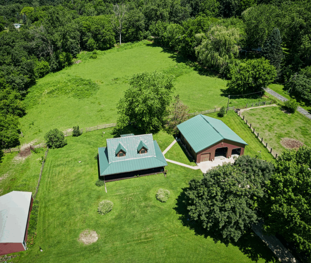A large home on farmland.
