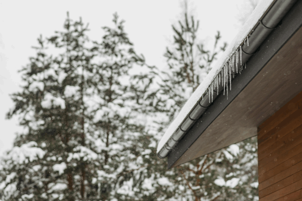 An ice dam on a roof.