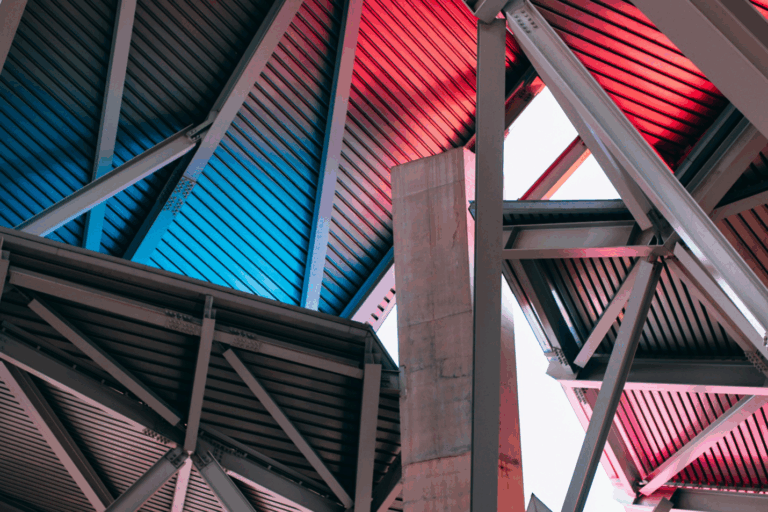 image of metal roofs from inside a building