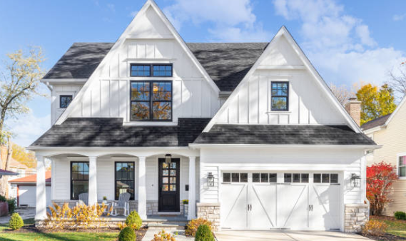 A large house with modern roof placements.