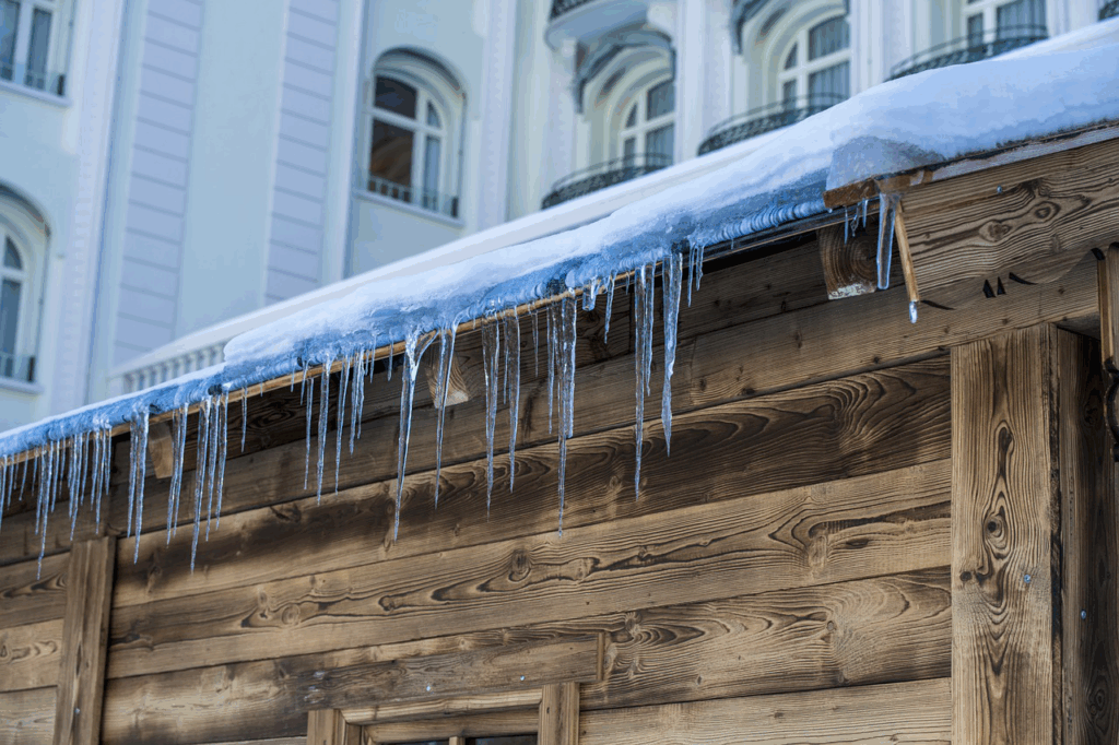 ice suspended from a roof