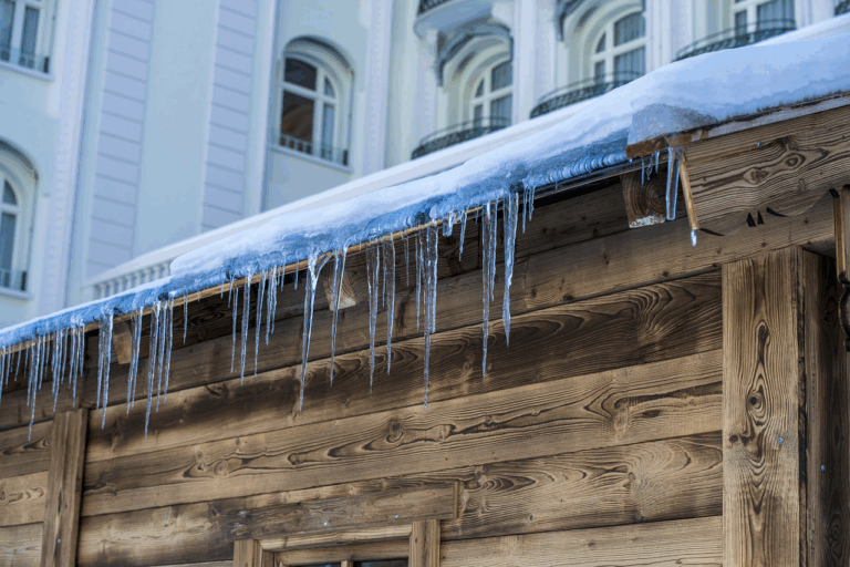 ice suspended from a roof