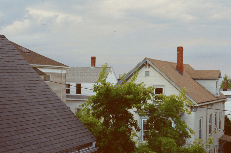 top view of the roofs of multiple houses