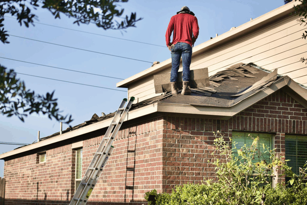 a roof’s underlayment getting repaired after damage