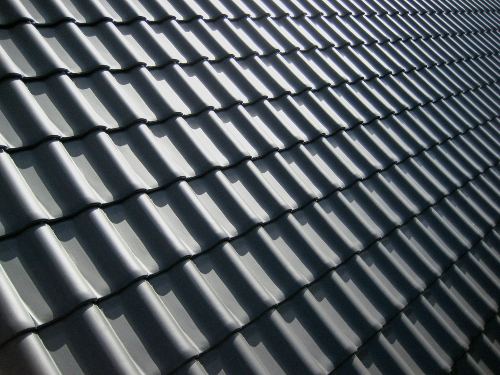 Grey residential roof viewed from above