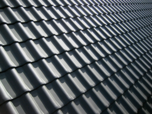 Grey residential roof viewed from above