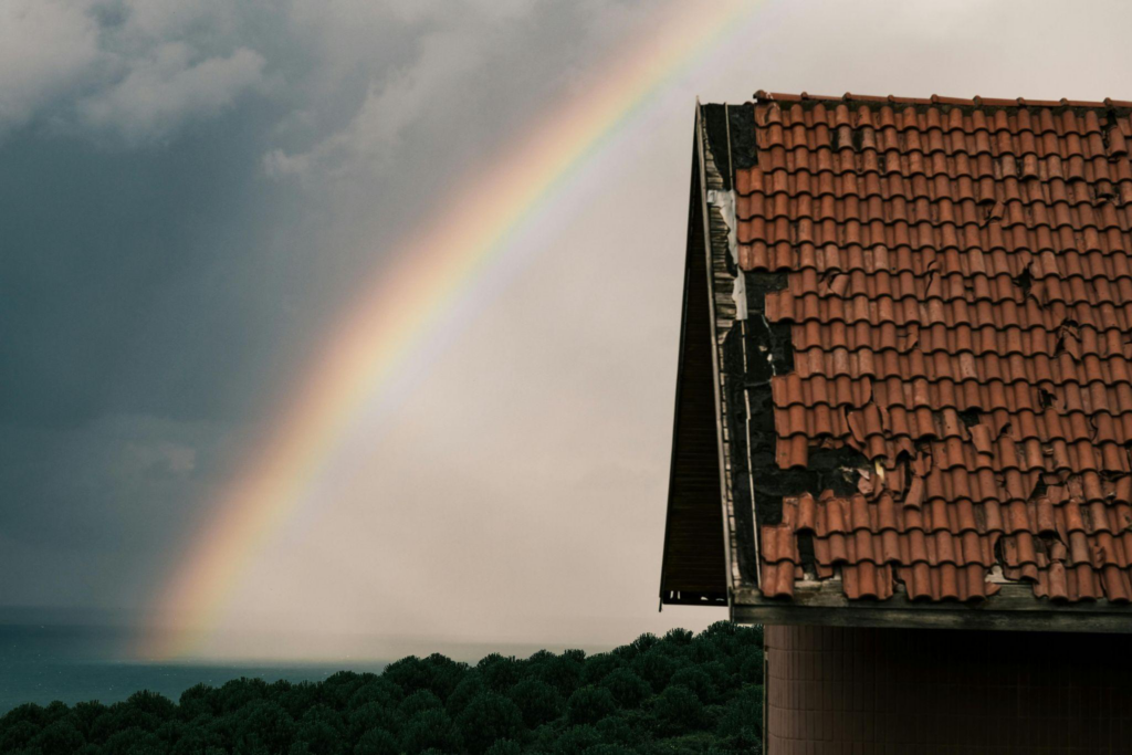 close-up view of a roof with missing shingles