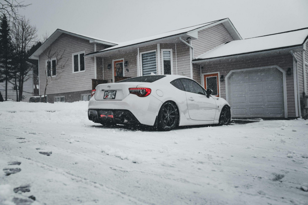 view of a house during a snowstorm